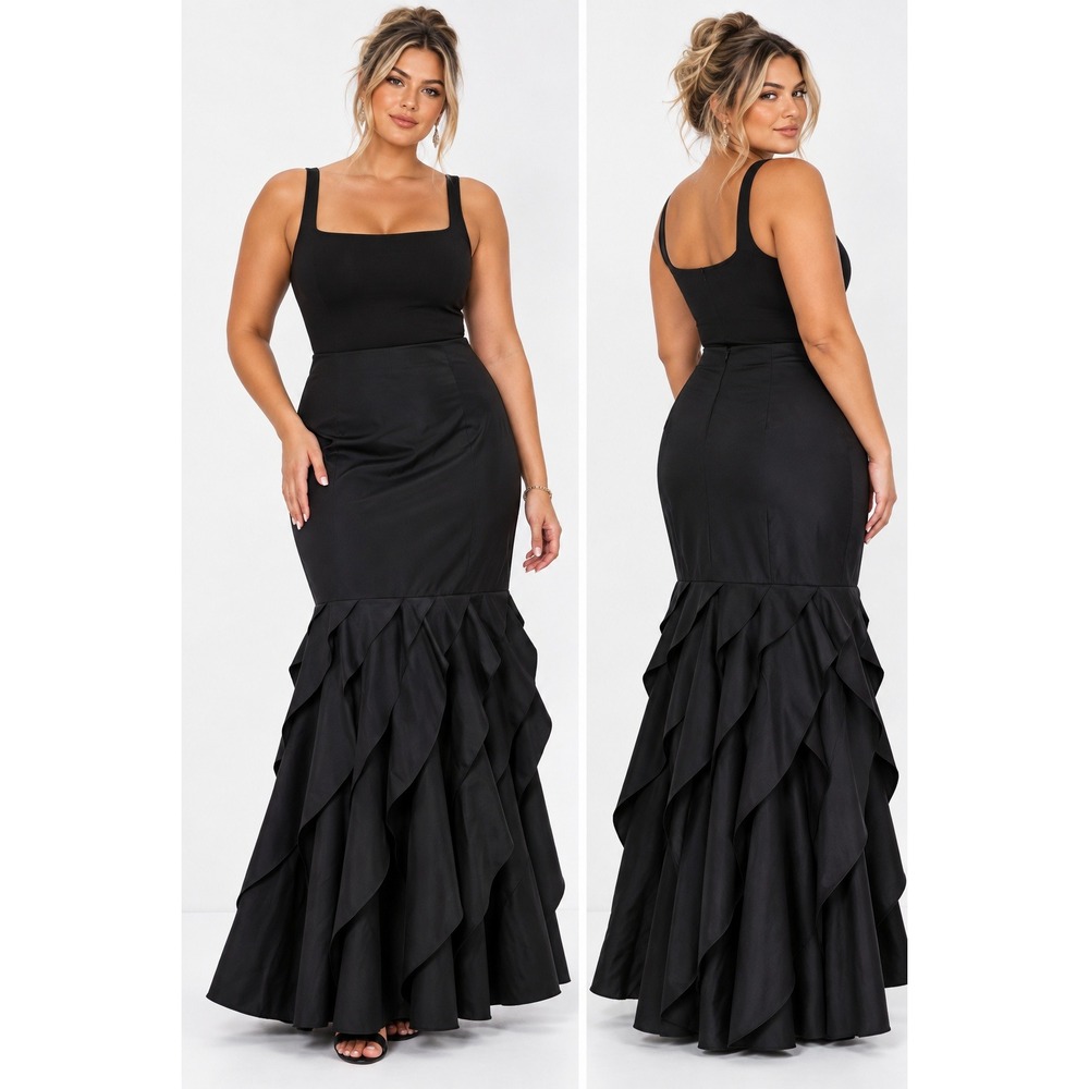NWT Tadashi Shoji Maxi Skirt Size 16 100% Silk Tiered Ruffle Mermaid Evening